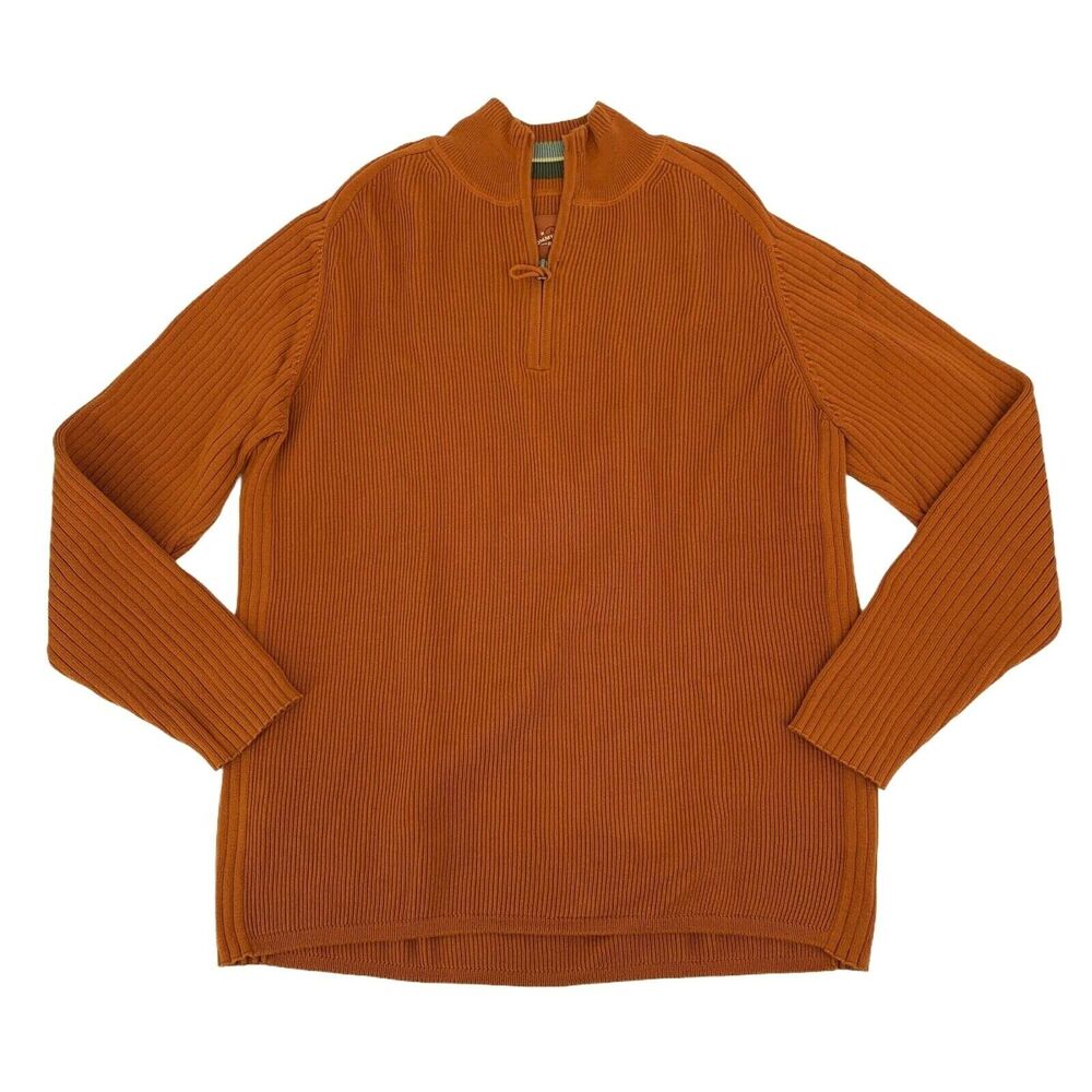 Tommy Bahama Ribbed Sweater Men's Size L Carrot Orange Long Sleeve 1/4 Zip Mock